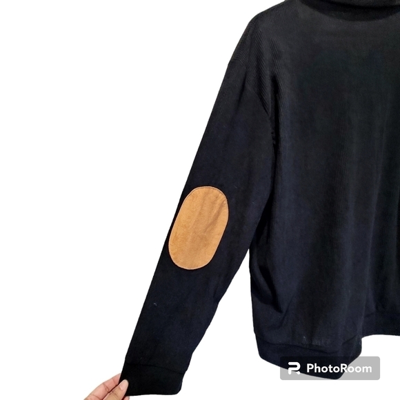 2XL Men's Black Corduroy Long Sleeve Netal Buttons Suede Elbow Patch - Picture 3 of 5